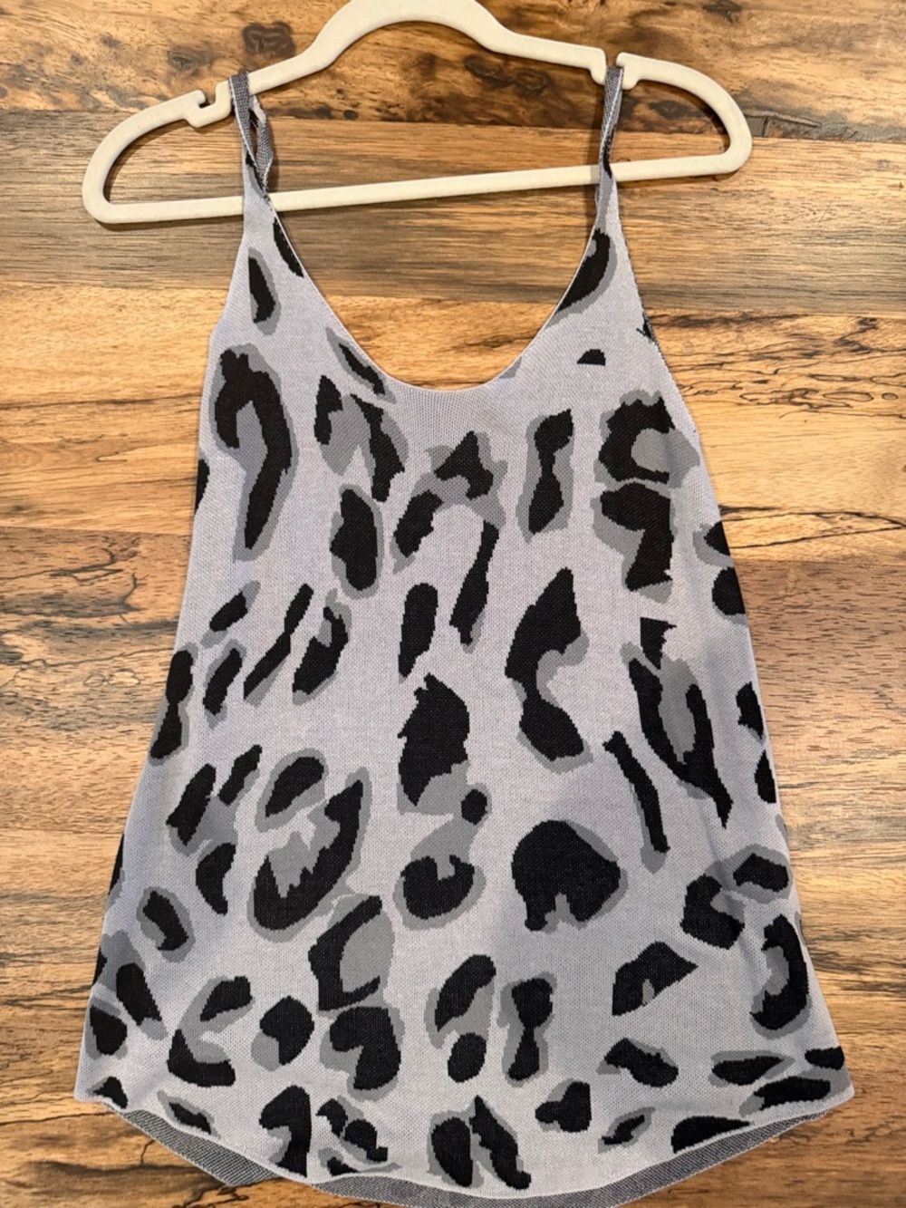 Grey and Black Leopard Print Knit Cami Tank